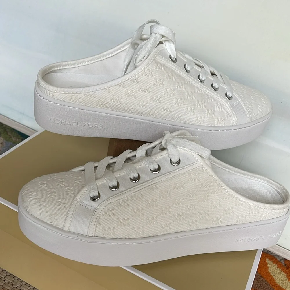 Michael Kors POPPY SLIDE SNEAKERS MK DEBOSSED WASHED DENIM 49T4POFP2D Platforms